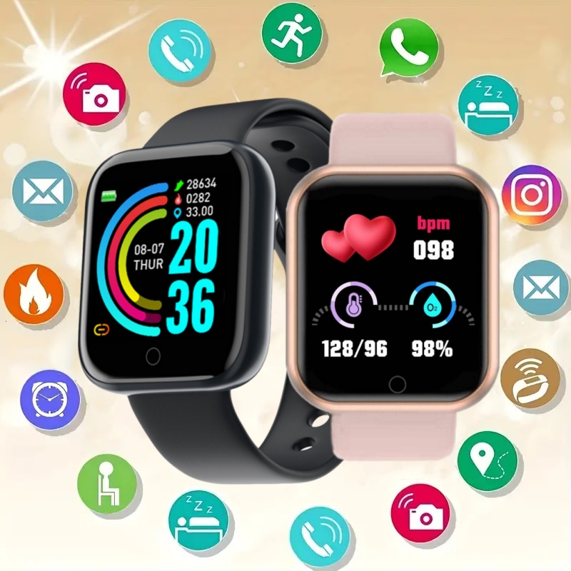 Smart Watch Kids - 男性と女性のためのスマートウォッチ、音楽制御付きスマートウォッチ、メッセージリマインダー、時計アラーム、フィットネストラッカー、カロリー距離、子供のための時計、y68 d20