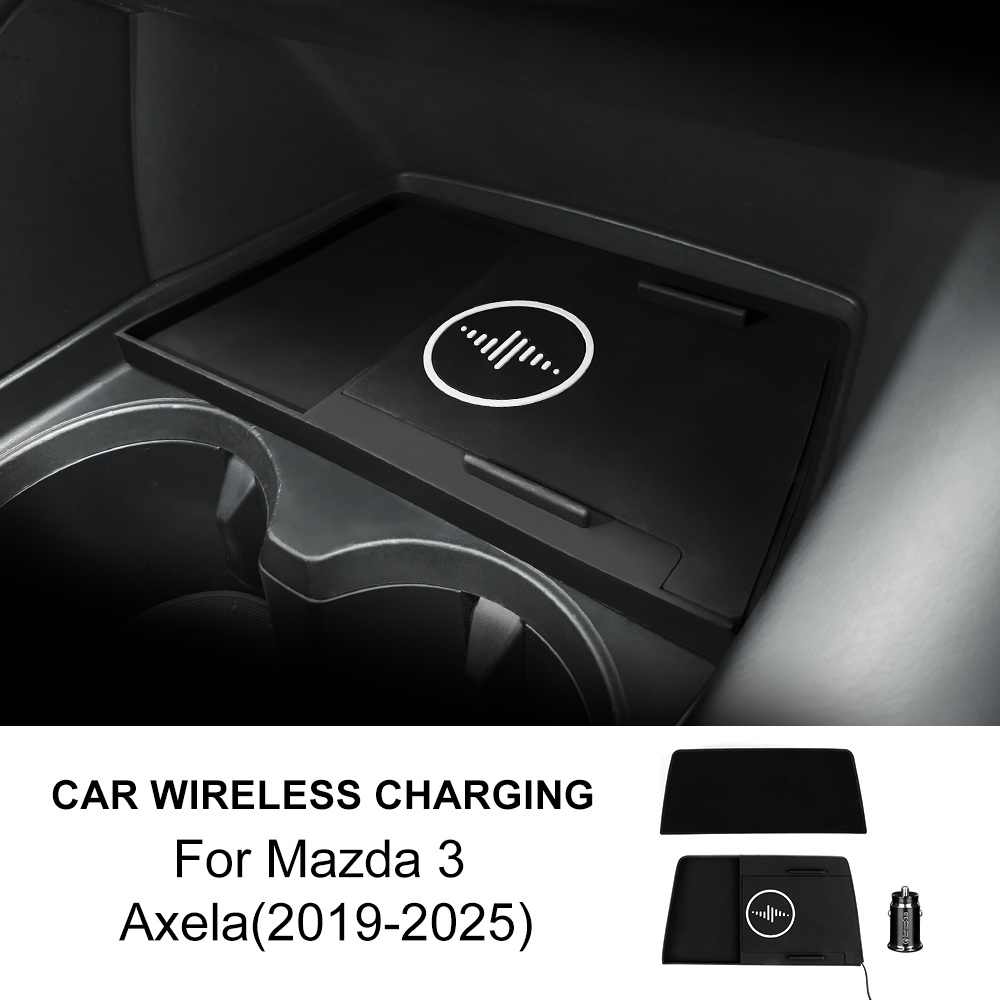 Wireless Phone Charger Pad - マツダ 3 アクセラ 2019-2025 車用ワイヤレス充電パッド高速充電センターコンソールオーガナイザーインテリア改造アクセサリー