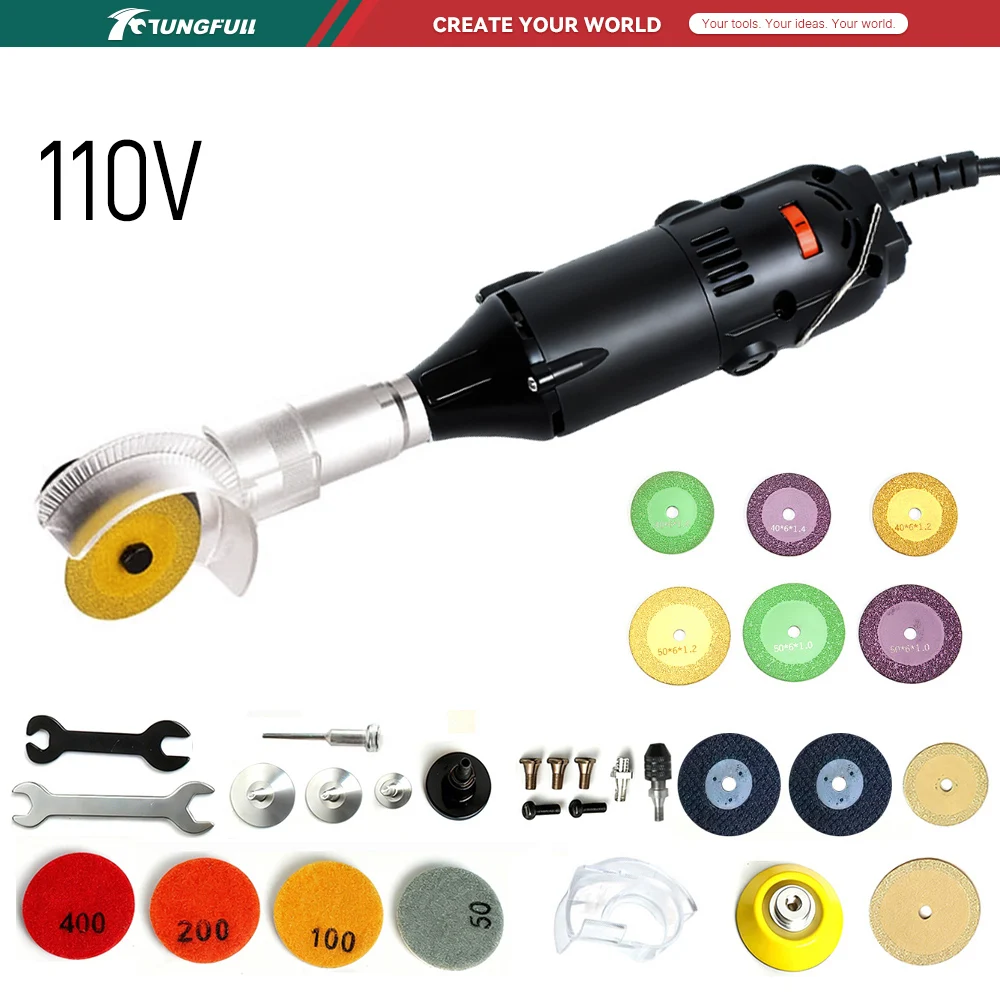 Electro Gadgets - TUNGFULL 110V ミニアングルグラインダー電動研磨機ポータブル研削ツール金属木材石切断修理 DIY