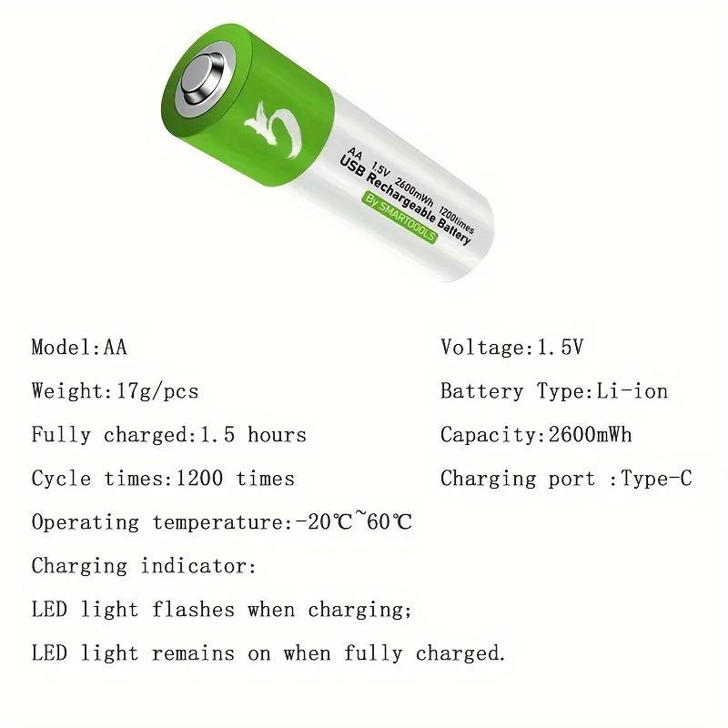スマート 1.5V AA 2600mWh USB 充電式リチ - Modern Electronics Gadgets のレビューと価格